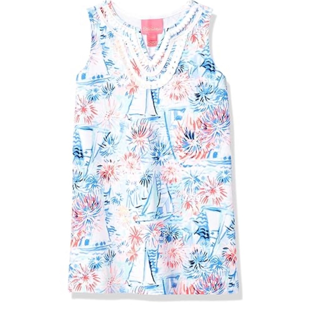 Lilly Pulitzer Girls Sleeveless Sailboat Floral Dress in Blue, Pink